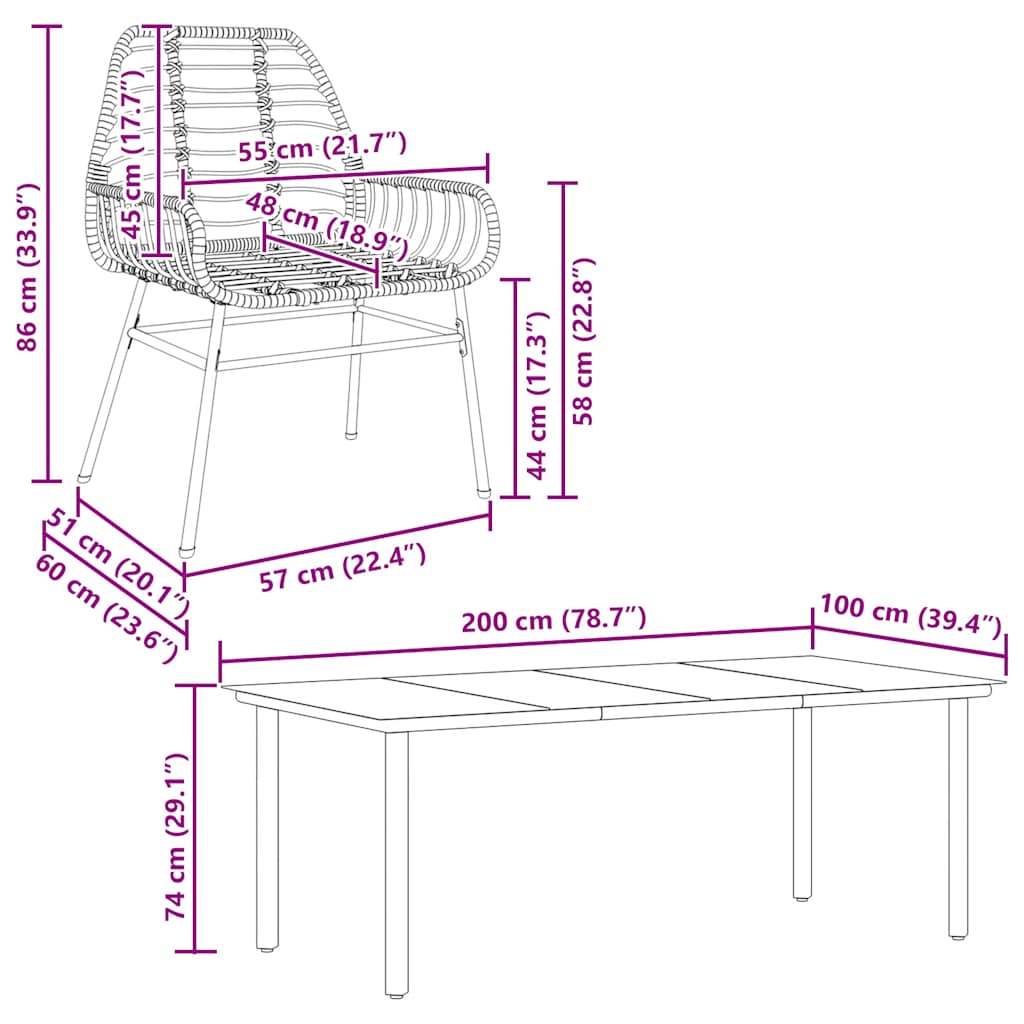 Matgrupp för trädgården 7 delar brun polyrotting glas