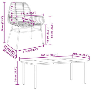 Matgrupp för trädgården 7 delar brun polyrotting glas