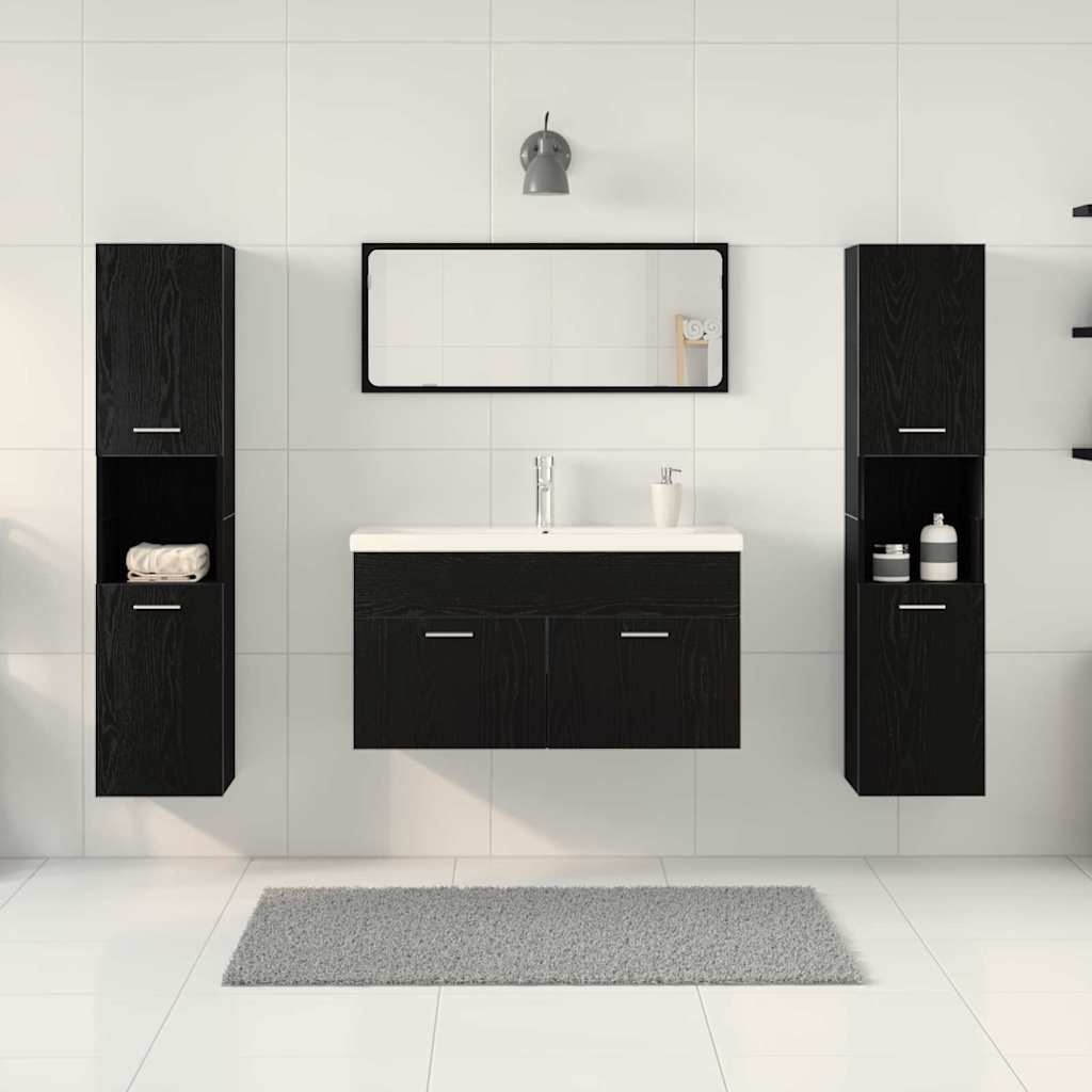Badrumsmöbelset Väggmonterad 4 pcs Svart Ek Konstruerat trä