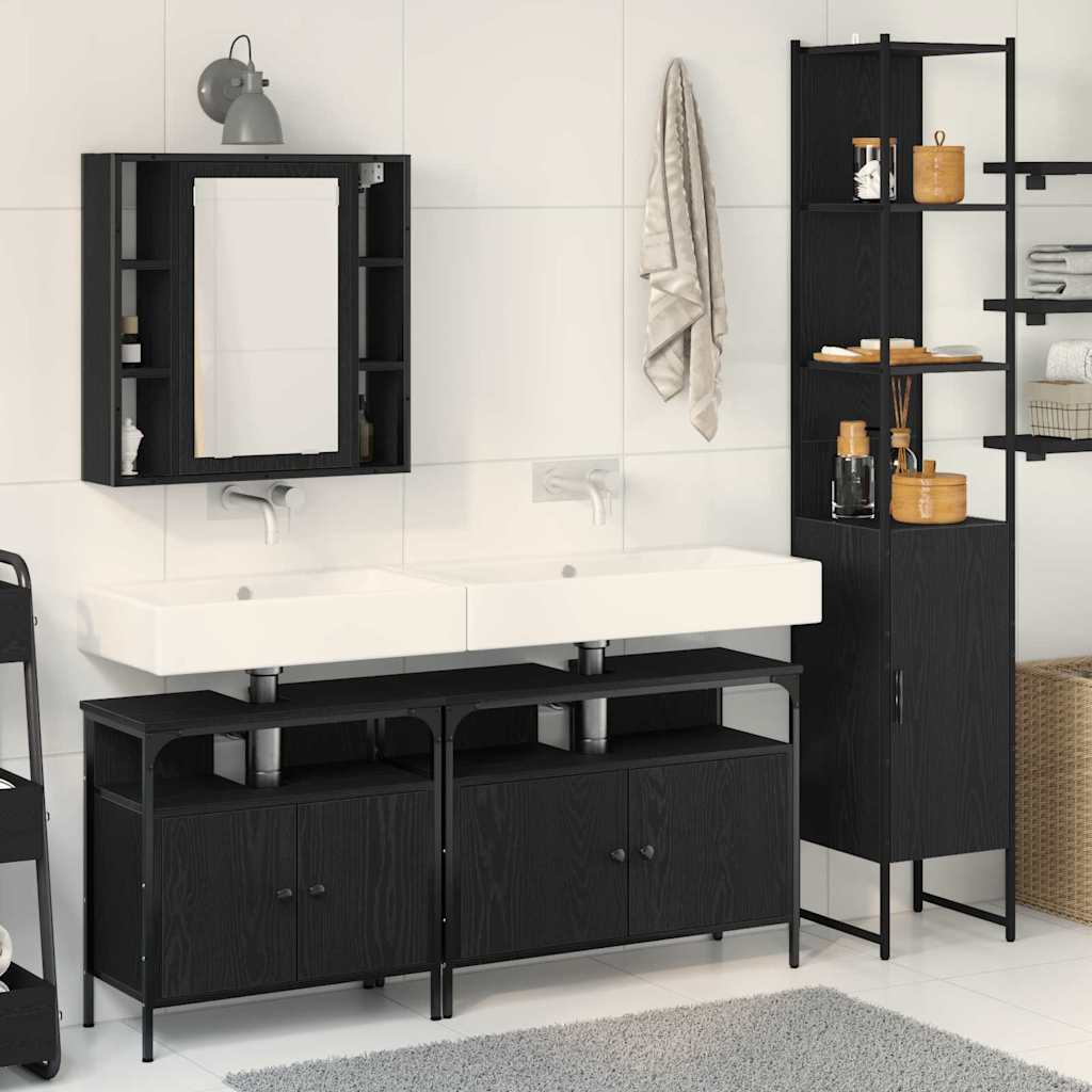 Badrumsmöbelset 4 st Svart Ek 33 x 33 x 185,5 cm