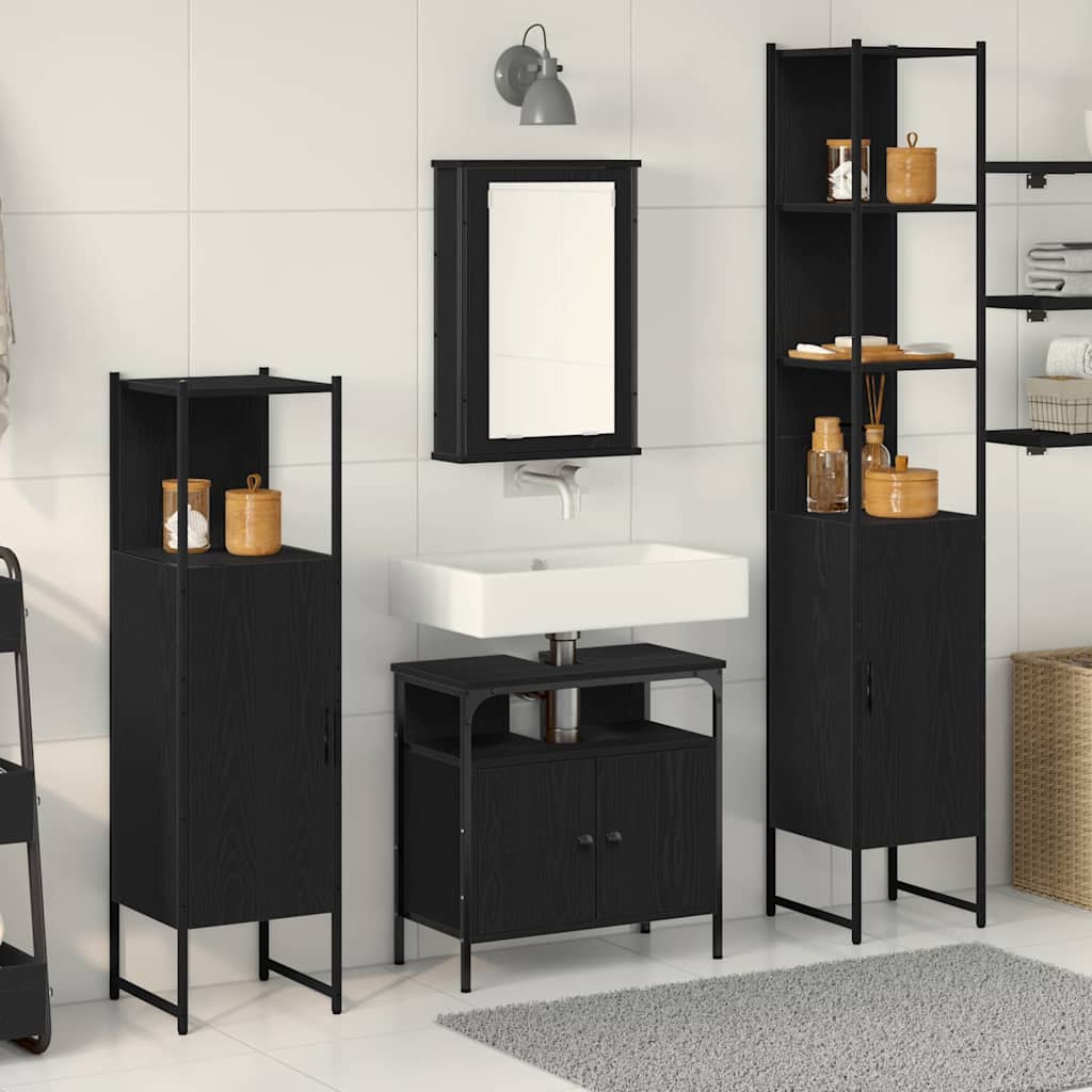 Badrumsmöbelset 4 st Svart Ek 33 x 33 x 185,5 cm