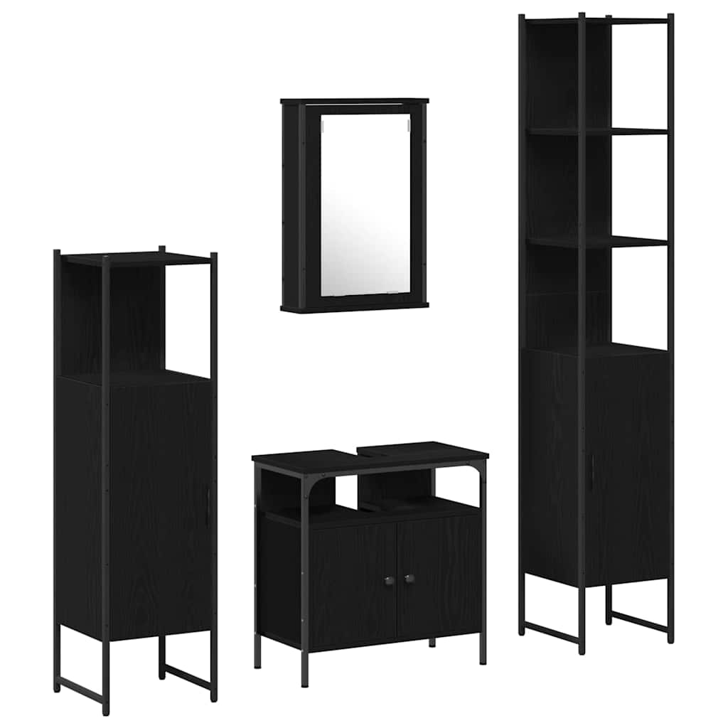 Badrumsmöbelset 4 st Svart Ek 33 x 33 x 185,5 cm