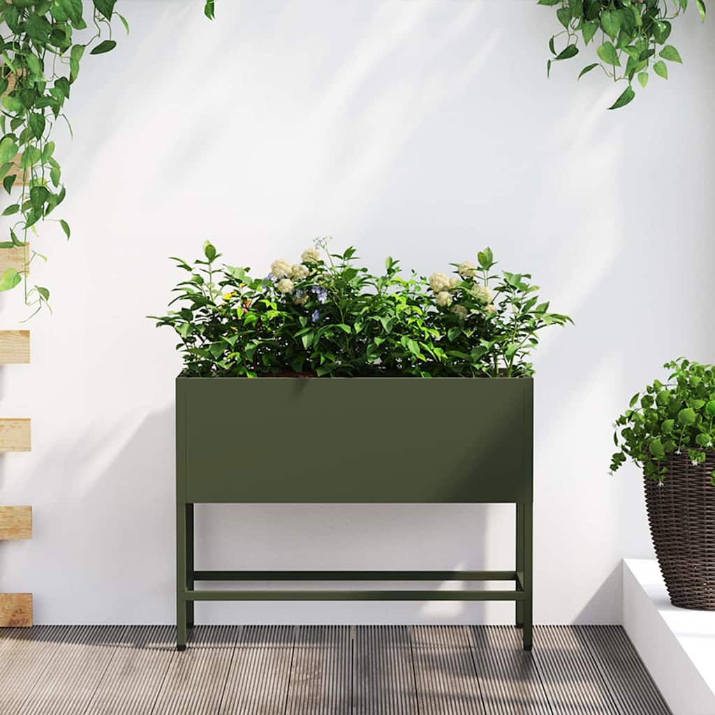 Höjdträdgårdsplanterare Olivgrön 60 x 26 x 45 cm Stål