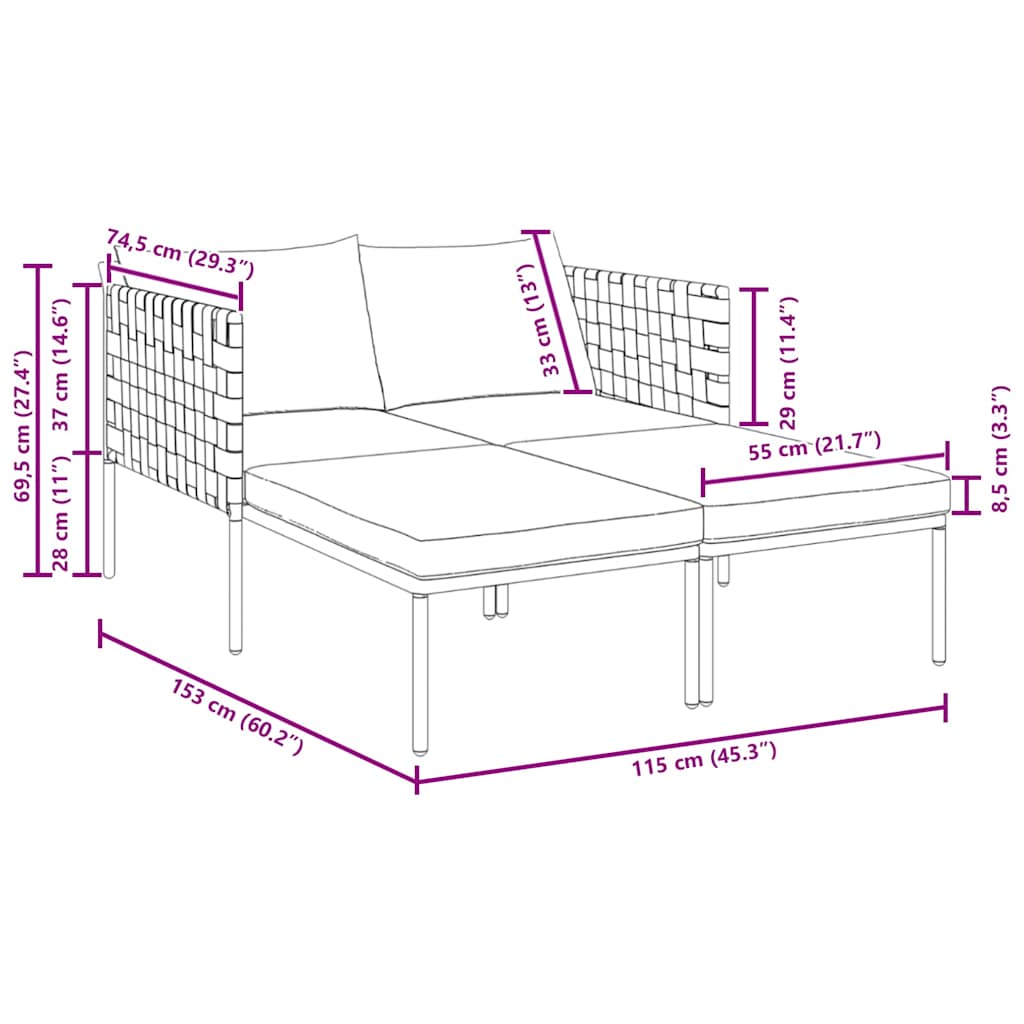 Solbädd Antracit 153 x 115 x 69.5 cm Pulverlackerat stål