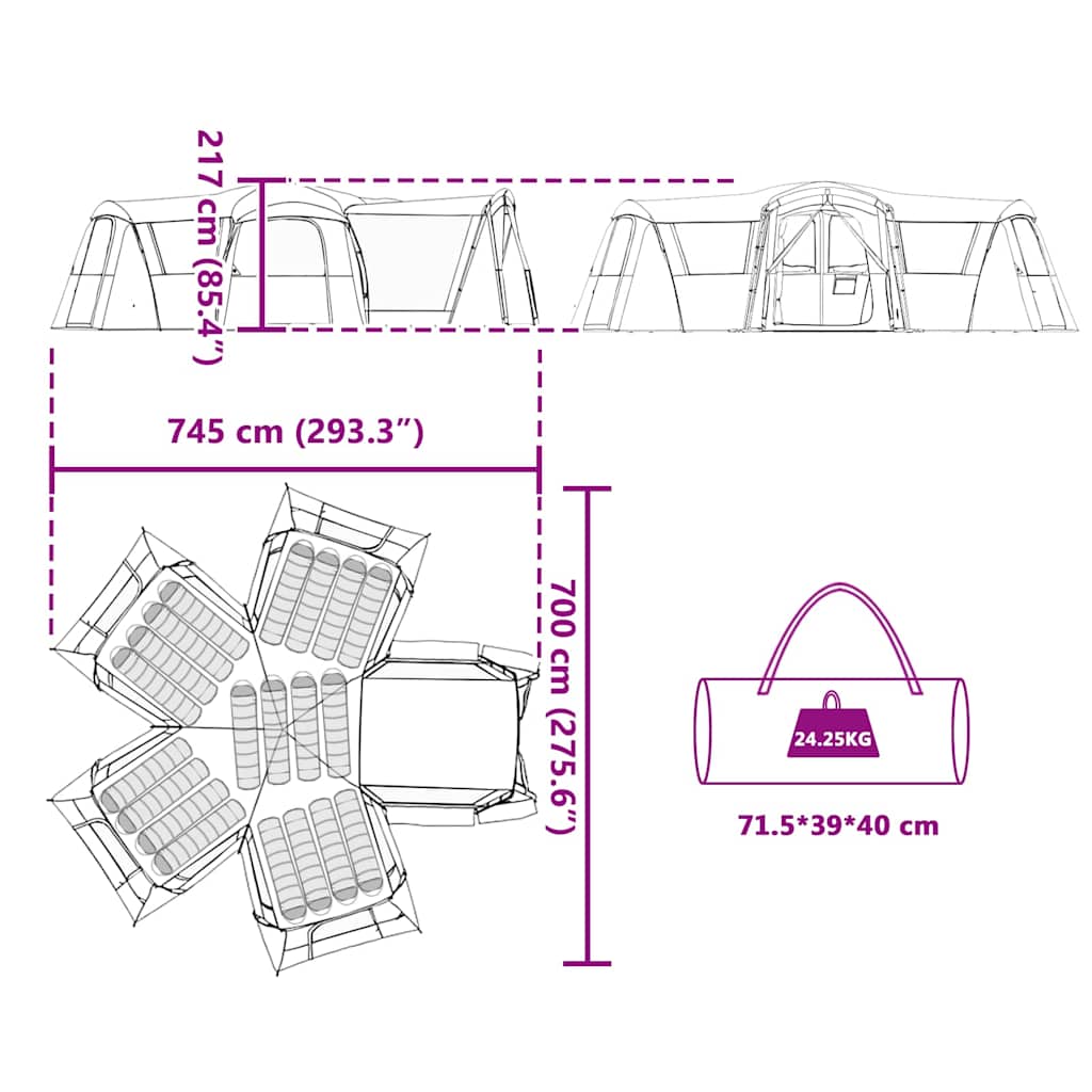 Familjetält med tak med lagring Grön och Vit 745 x 700 x 217 cm