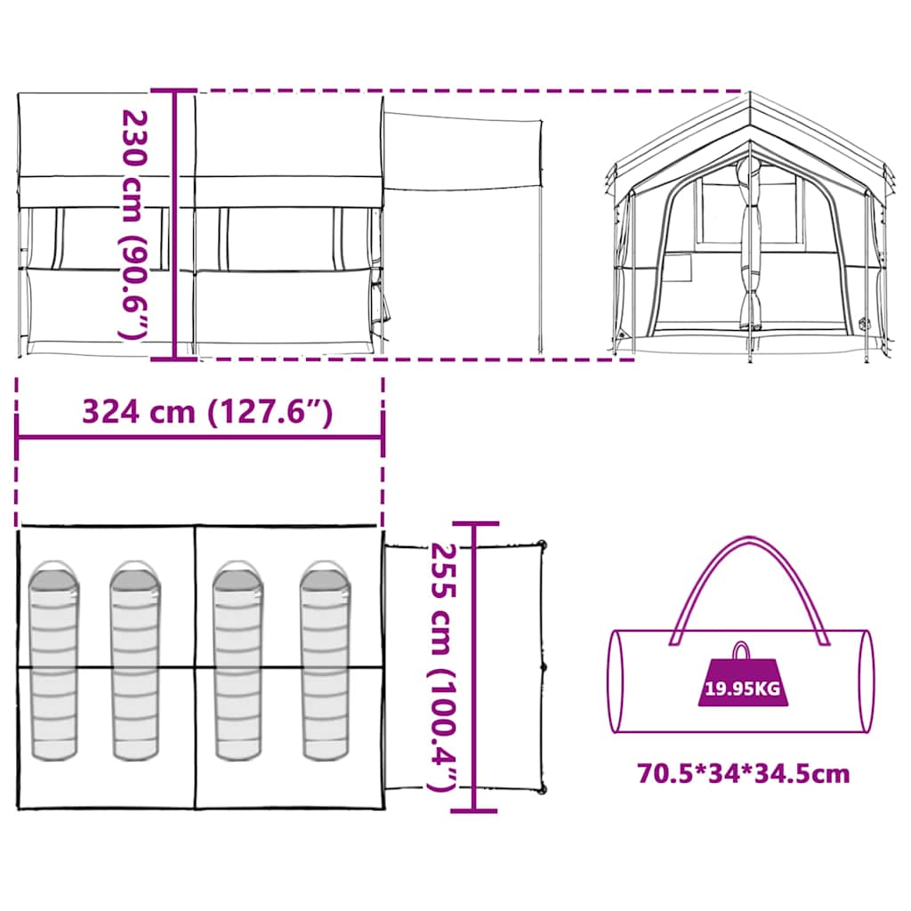 Familjetält med tak med lagring Blå och grå 324 x 255 x 230 cm