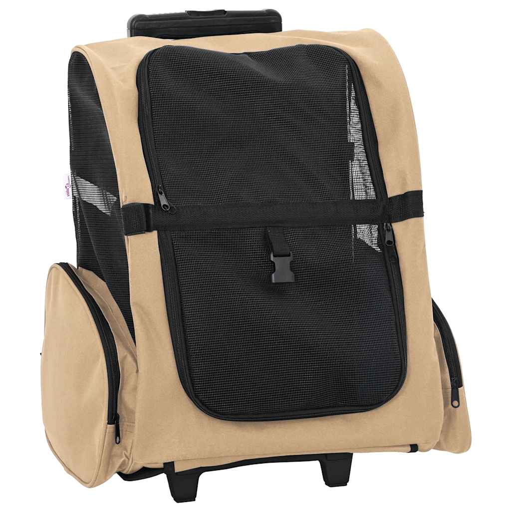 Husdjursvagn 3-i-1 sandfärgad 48x32x(57-106) cm oxfordtyg