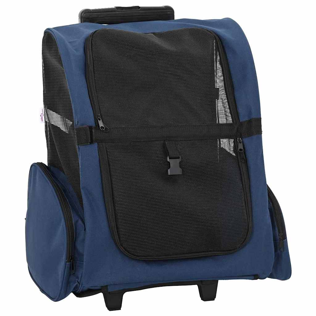 Husdjursvagn 3-i-1-design blå 48x32x(57-106) cm oxfordtyg