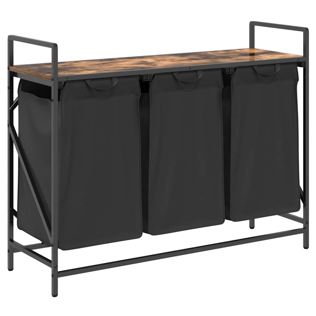 Tvättkorg 3 fack med hylla rökfärgad ek