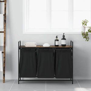 Tvättkorg 3 fack med hylla rökfärgad ek