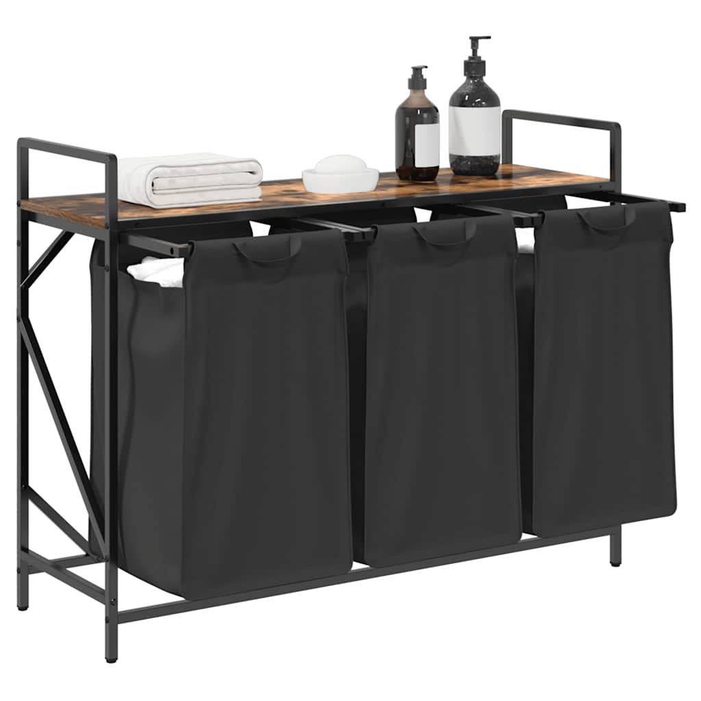 Tvättkorg 3 fack med hylla rökfärgad ek