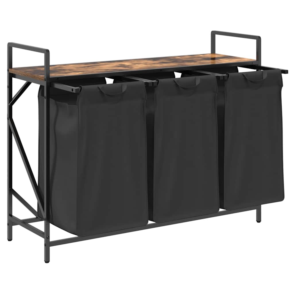 Tvättkorg 3 fack med hylla rökfärgad ek