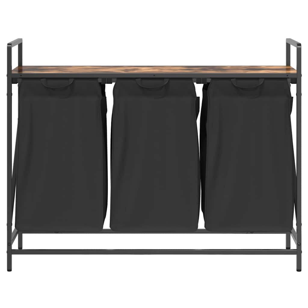 Tvättkorg 3 fack med hylla rökfärgad ek