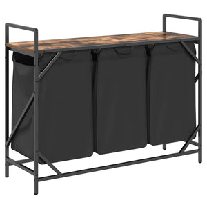 Tvättkorg 3 fack med hylla rökfärgad ek