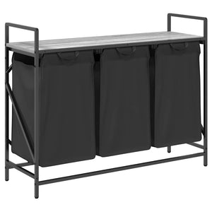 Tvättkorg 3 fack med hylla grå sonoma