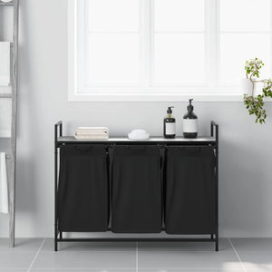 Tvättkorg 3 fack med hylla grå sonoma