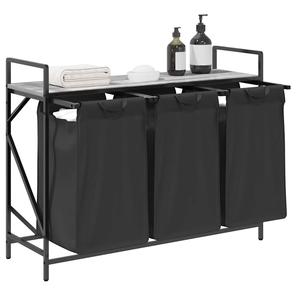 Tvättkorg 3 fack med hylla grå sonoma