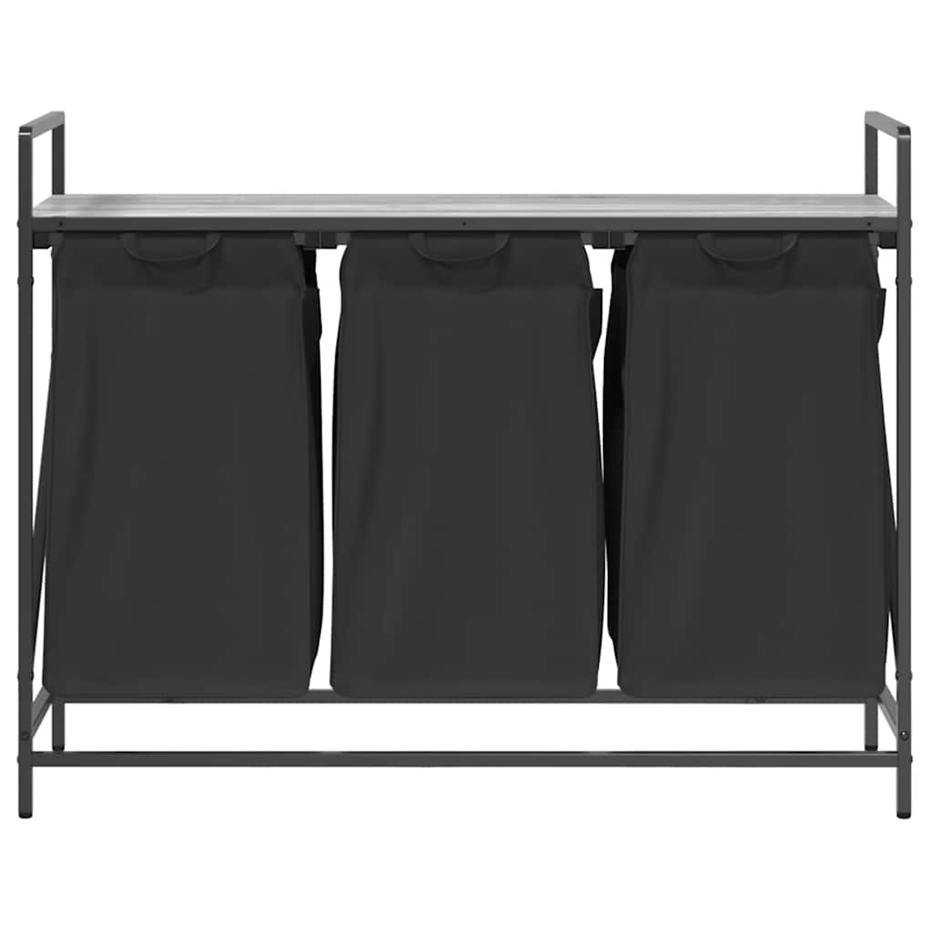 Tvättkorg 3 fack med hylla grå sonoma