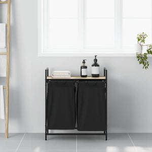 Tvättkorg 2 fack med hylla sonoma-ek