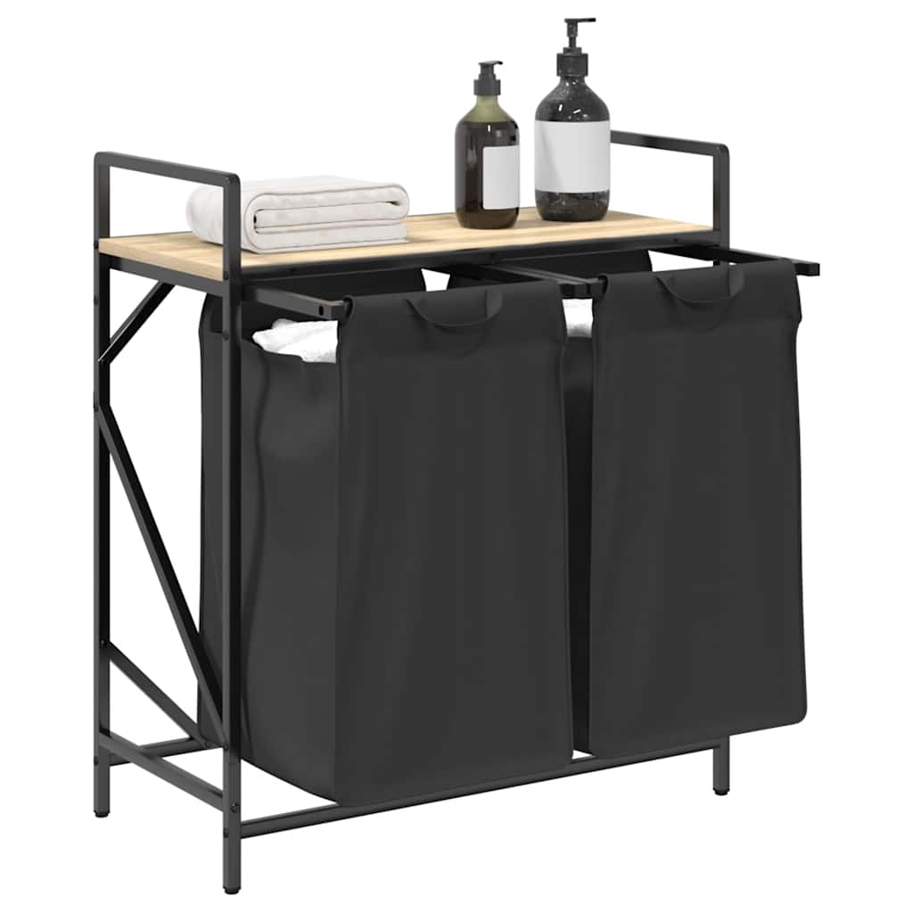 Tvättkorg 2 fack med hylla sonoma-ek