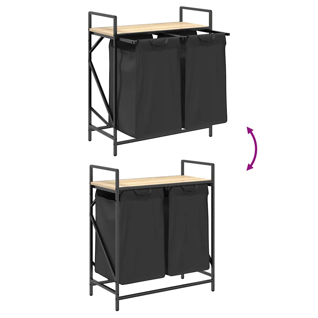 Tvättkorg 2 fack med hylla sonoma-ek