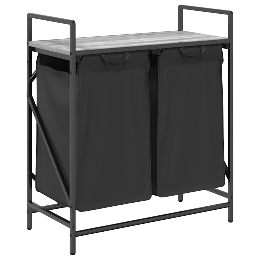 Tvättkorg 2 fack med hylla grå sonoma