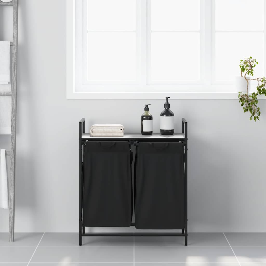 Tvättkorg 2 fack med hylla grå sonoma