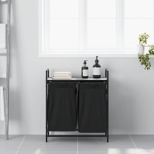 Tvättkorg 2 fack med hylla grå sonoma