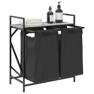 Tvättkorg 2 fack med hylla grå sonoma