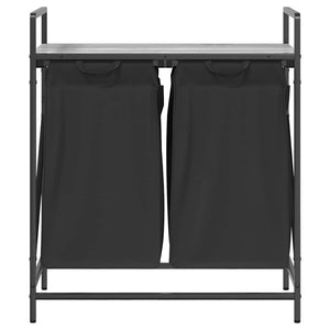 Tvättkorg 2 fack med hylla grå sonoma