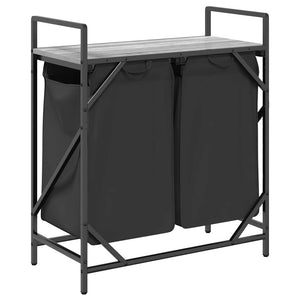 Tvättkorg 2 fack med hylla grå sonoma