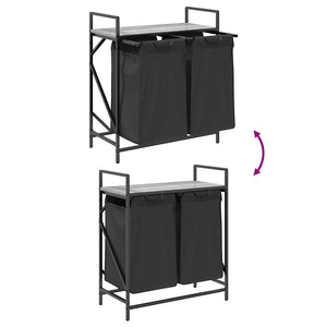 Tvättkorg 2 fack med hylla grå sonoma