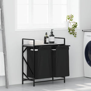 Tvättkorg 2 fack med hylla grå sonoma