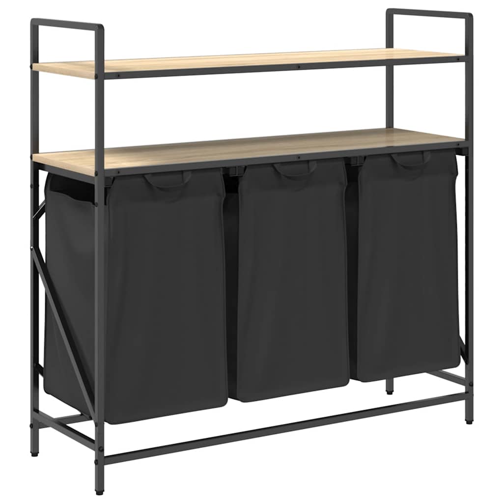 Tvättkorg 3 fack med hyllor sonoma-ek