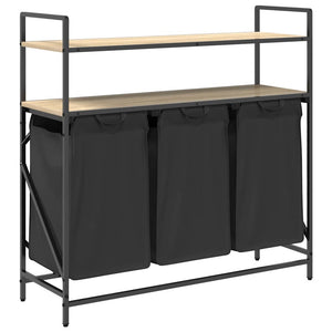 Tvättkorg 3 fack med hyllor sonoma-ek