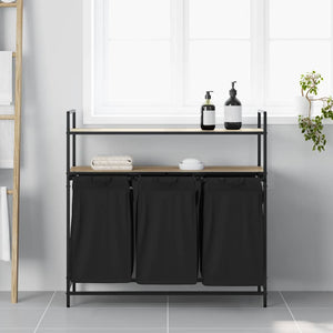 Tvättkorg 3 fack med hyllor sonoma-ek