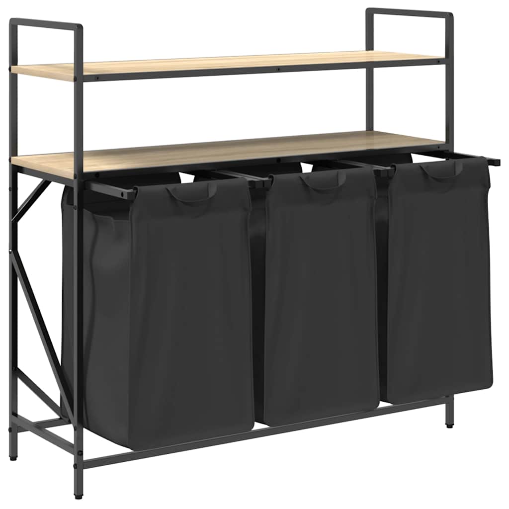 Tvättkorg 3 fack med hyllor sonoma-ek