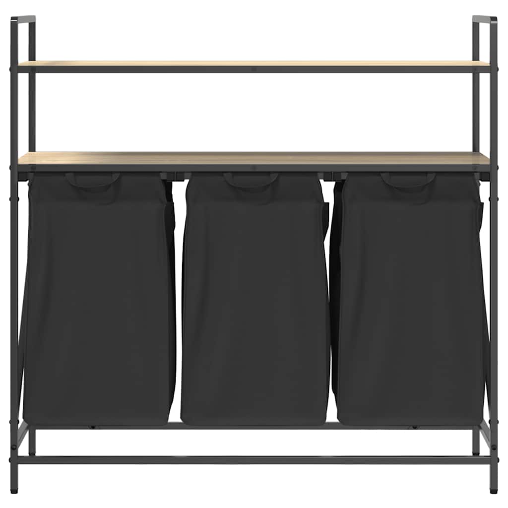 Tvättkorg 3 fack med hyllor sonoma-ek