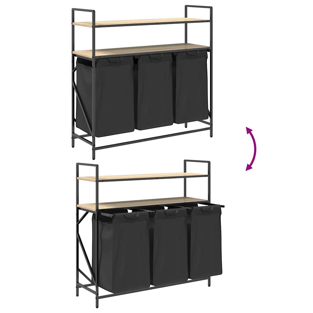 Tvättkorg 3 fack med hyllor sonoma-ek