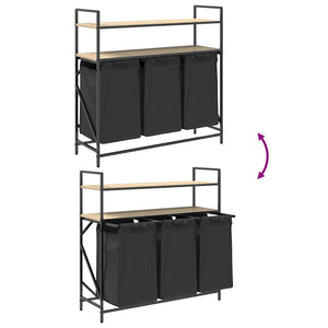 Tvättkorg 3 fack med hyllor sonoma-ek