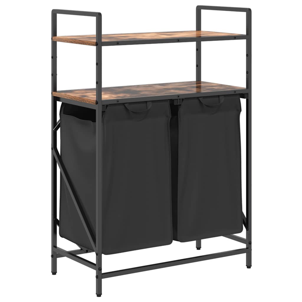 Tvättkorg 2 fack med hyllor rökfärgad ek