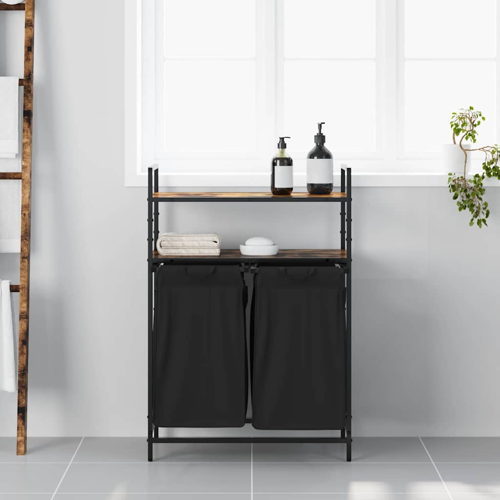 Tvättkorg 2 fack med hyllor rökfärgad ek