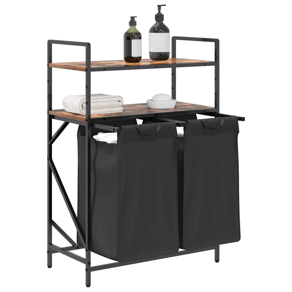 Tvättkorg 2 fack med hyllor rökfärgad ek