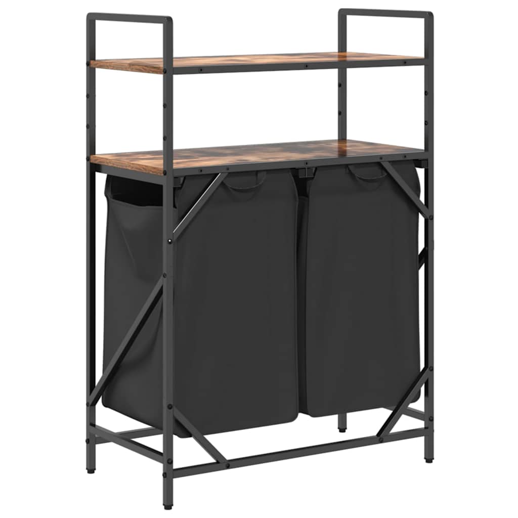 Tvättkorg 2 fack med hyllor rökfärgad ek