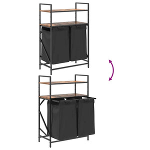 Tvättkorg 2 fack med hyllor rökfärgad ek