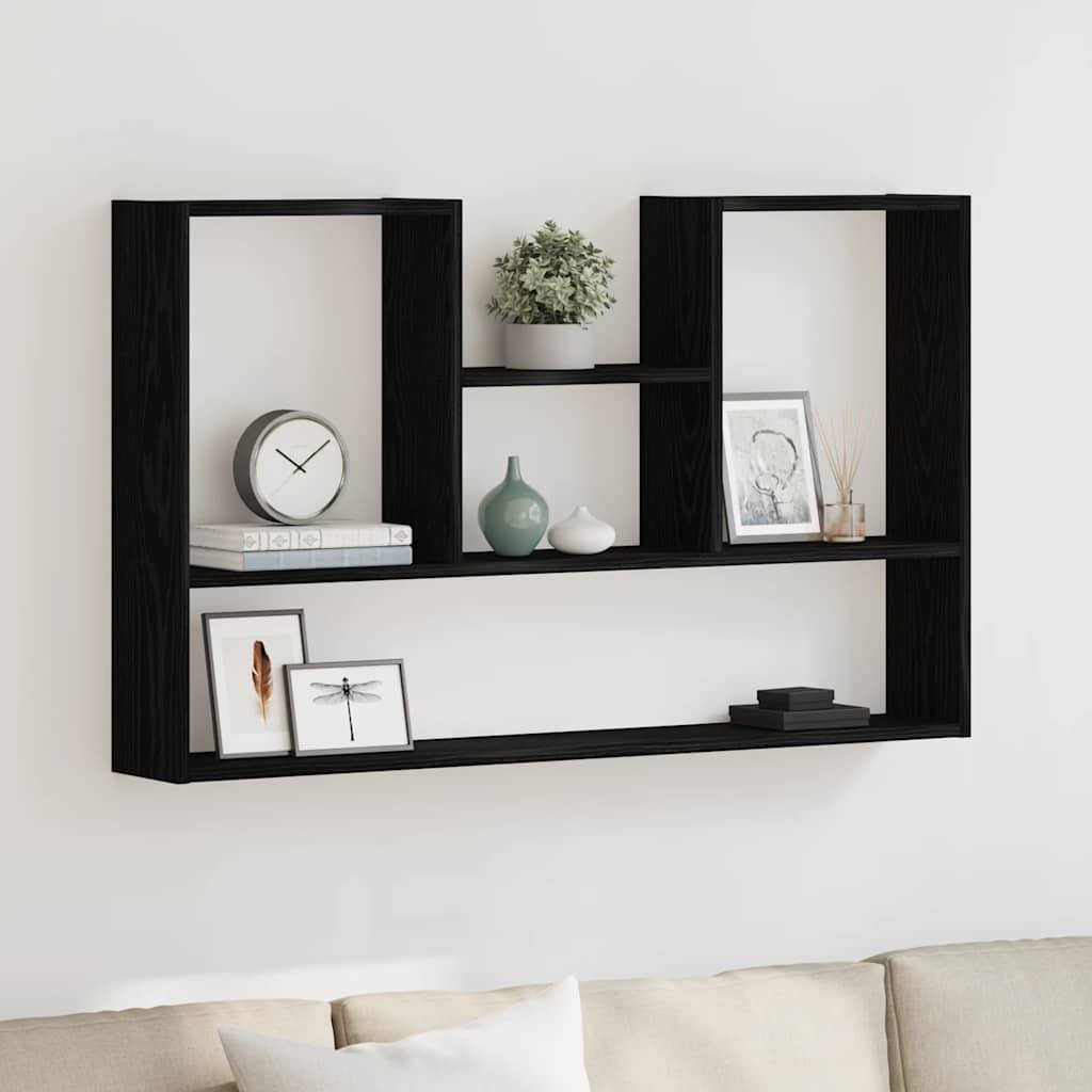 Vägghylla svart ek 99x15x60 cm konstruerat trä