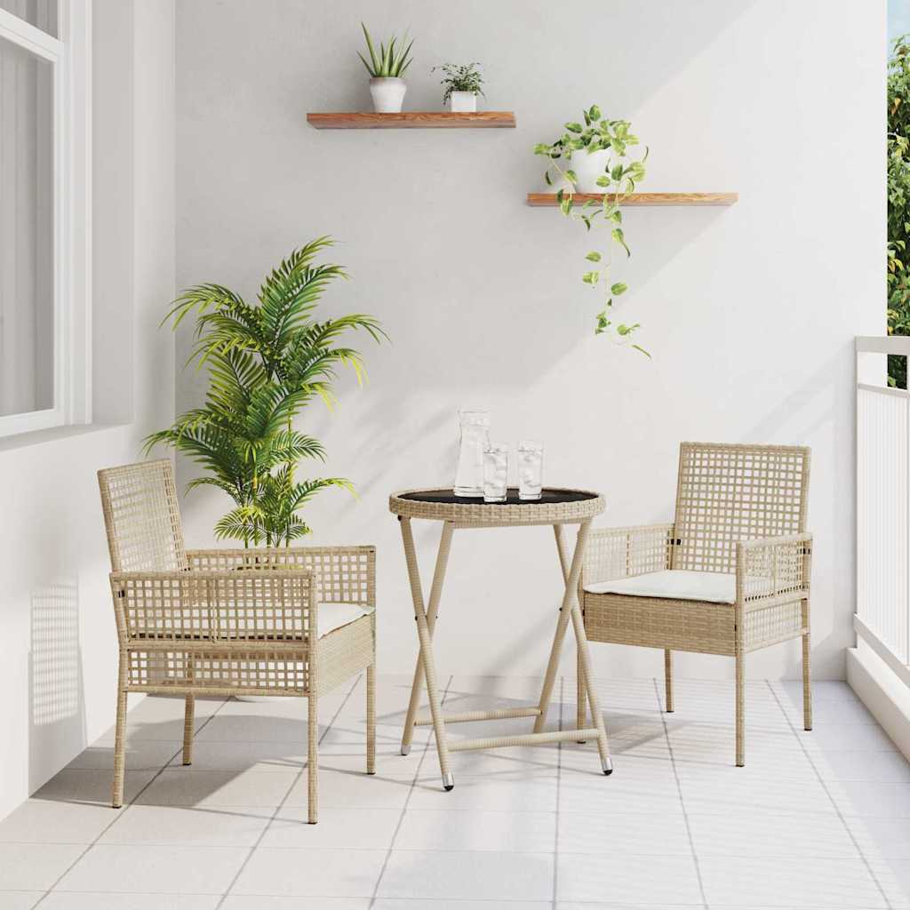 Trädgårds Bistro Set 3 pcs Beige konstrotting