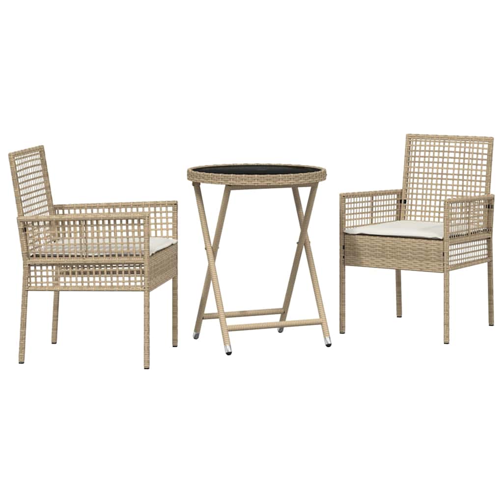 Trädgårds Bistro Set 3 pcs Beige konstrotting