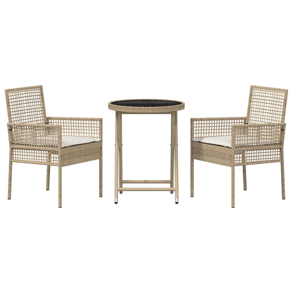 Trädgårds Bistro Set 3 pcs Beige konstrotting