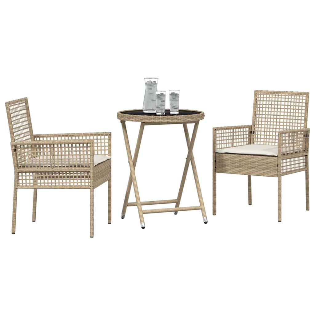 Trädgårds Bistro Set 3 pcs Beige konstrotting